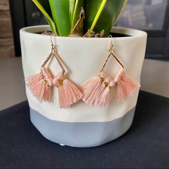 Peach and Gold Tassel Earrings - Picture 1 of 2